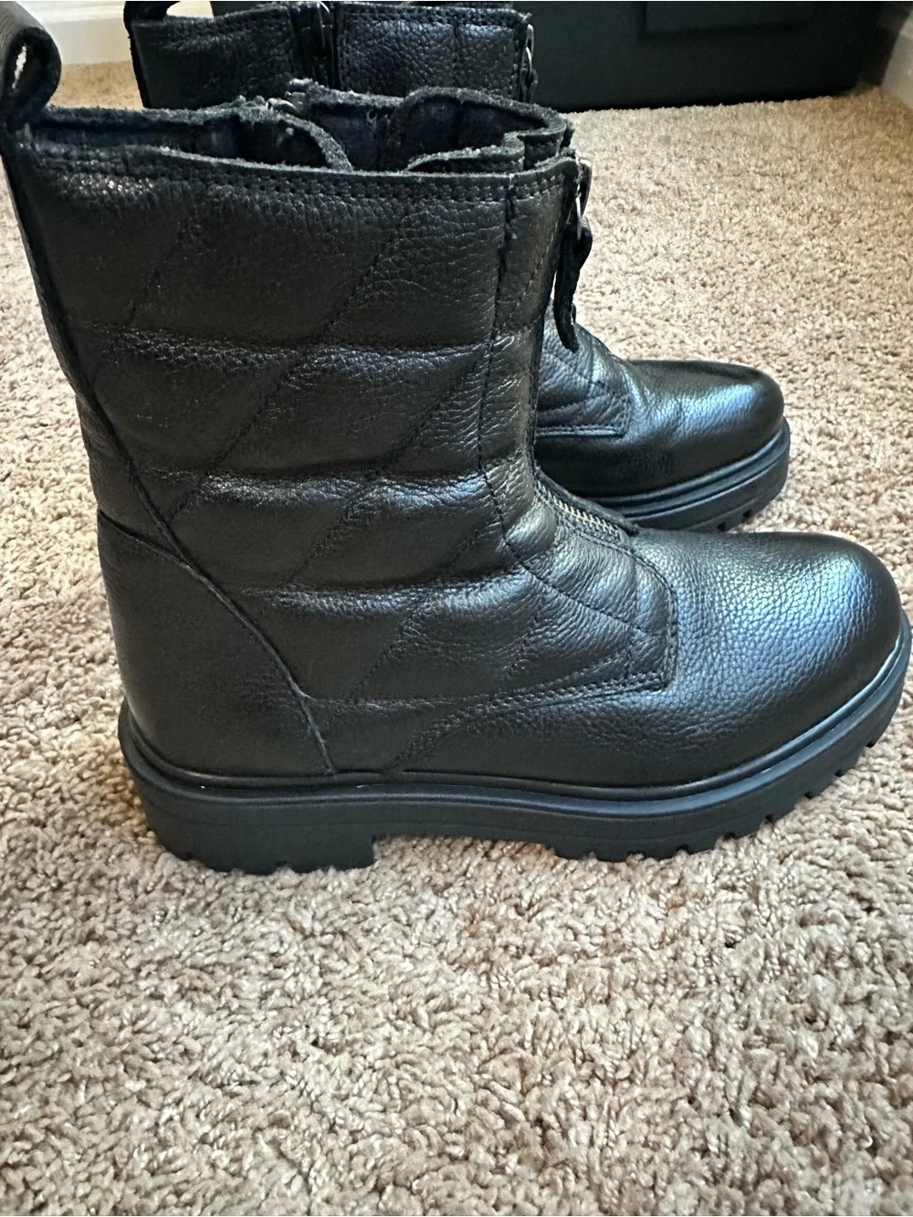 Girls Black Side-Zip Leather Boots Size 6.5